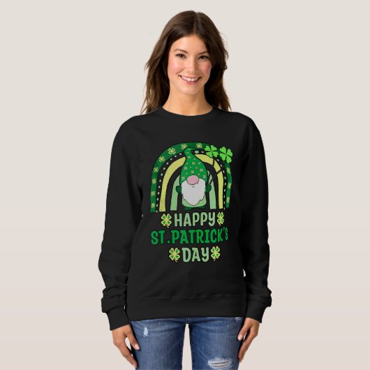 Sweatshirt Gnomes Holding Shamrock Leopard Rainbow St Patrick (Devant entier)