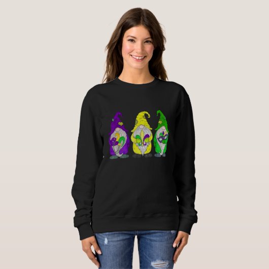 Sweatshirt Gnomes Jester Beads & Mask Mardi Gras Gnomes Carni (Devant entier)