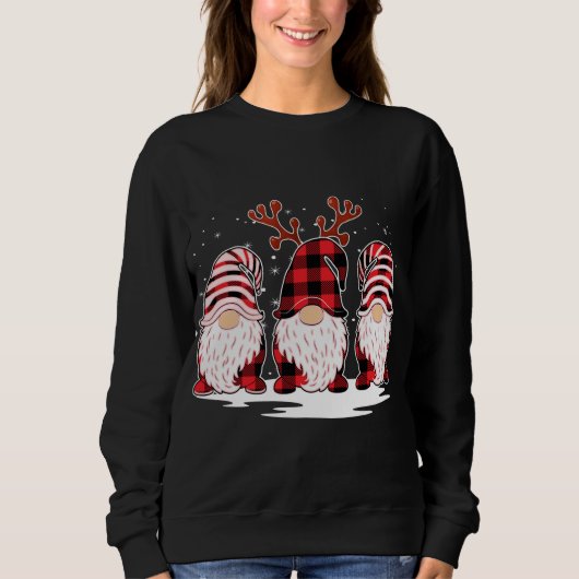 Sweatshirt Gnomes Reindeer Noël Buffalo Plaid Noël Famille (Devant)