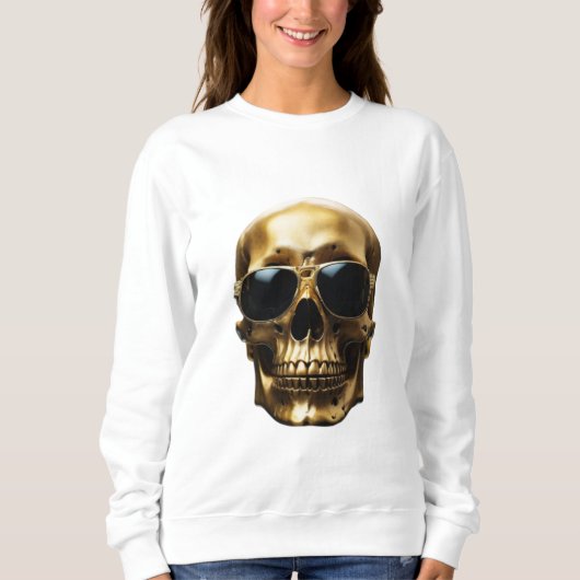 Sweatshirt Gold Shiny crâne 3D portant des lunettes de soleil (Devant)