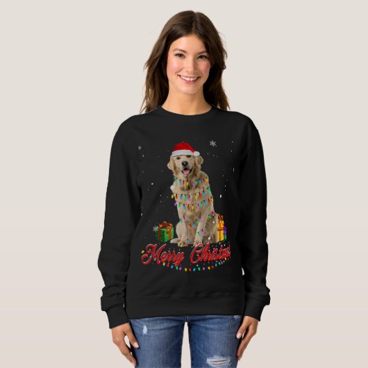 Sweatshirt Golden Retriever Chien Noël Tee Père Noël Noël (Devant entier)
