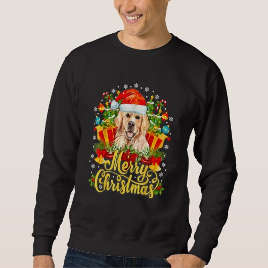 Sweatshirt Golden Retriever Christmas Lights With Santa Hat D (Devant)