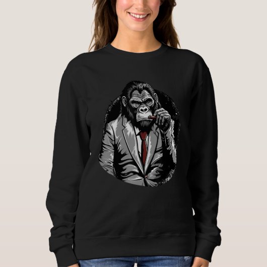 Sweatshirt Gorilla In Suit Smoking Cigar Monkey Ape Wildlife (Devant)