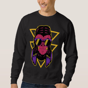 Sweatshirt Gorille DJ Rétro avec Casque Gorille à Dos Argenté