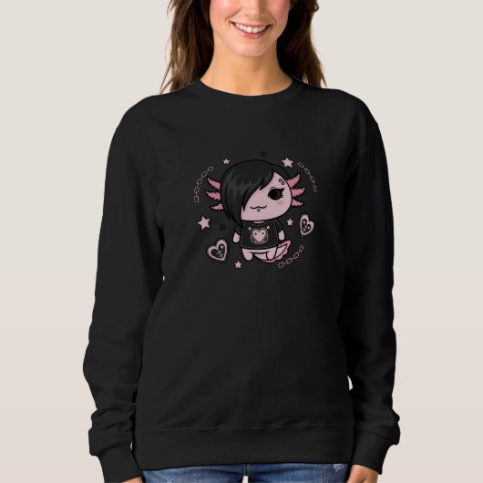 Sweatshirt Goth E-Girl Axolotl with Pink Chains and Hearts (Devant)