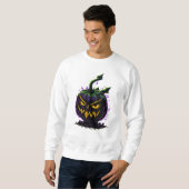 Sweatshirt Graffiti Citrouille en colère | Violet foncé et ve (Devant entier)