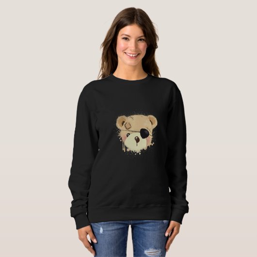 Sweatshirt Graffiti en peluche Pirate mignon avec patchs ocul (Devant entier)