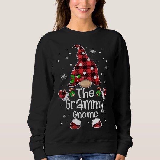 Sweatshirt Grammy Gnome Rouge Plaid Correspondant Famille Noë (Devant)