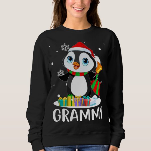 Sweatshirt Grammy Penguins Santa Hat Funny Noël Matching (Devant)
