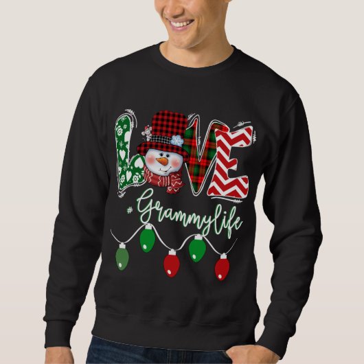 Sweatshirt Grammy Snowman Aimer Grammy Life Noël Plai rouge (Devant)