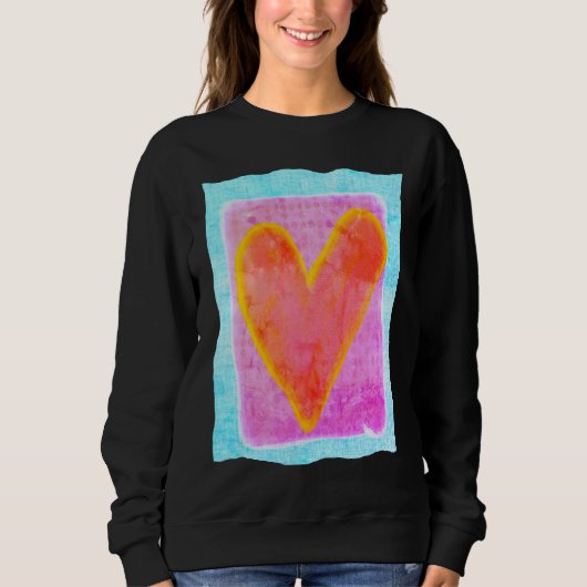 Sweatshirt Grand Coeur rose Art Abstrait à porter (Devant)