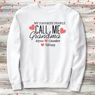 Sweatshirt Grand-mère aux Coeurs rouges et grands-enfants