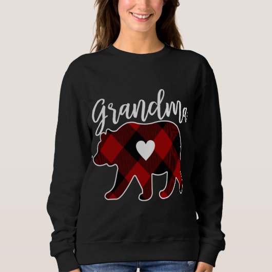 Sweatshirt Grand-mère Ours Noël Buffalo Plaid Décor (Devant)