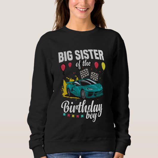 Sweatshirt Grande Soeur de l'Anniversaire Boy Racing Car (Devant)