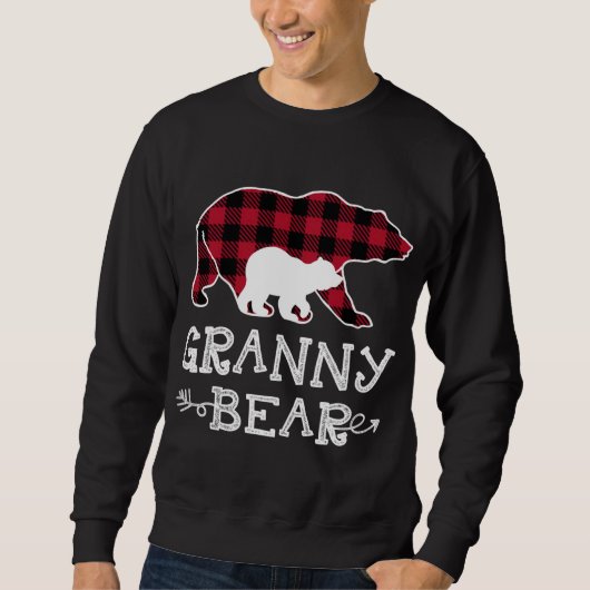 Sweatshirt Granny Bear Pajama de Noël Rouge Plaid Buffalo Fam (Devant)