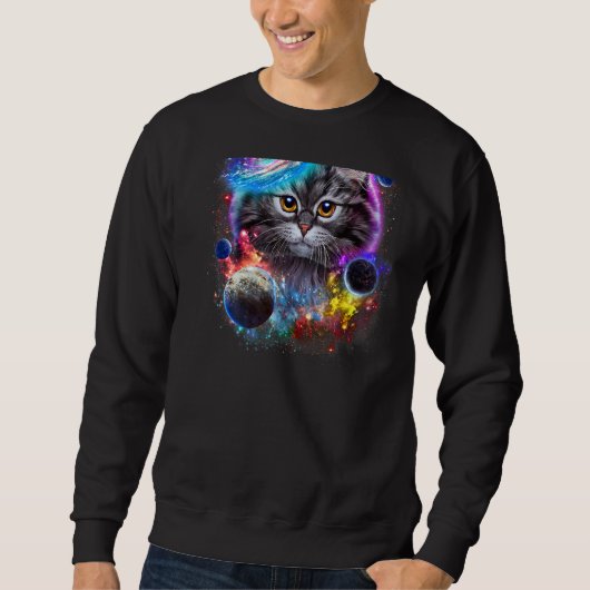 Sweatshirt Gray Chat Face Swil Dans L'Espace Galaxy Planétair (Devant)
