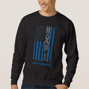 Sweatshirt Gray Et Bleu Ribbon Hope Usa Drapeau Diabète Award