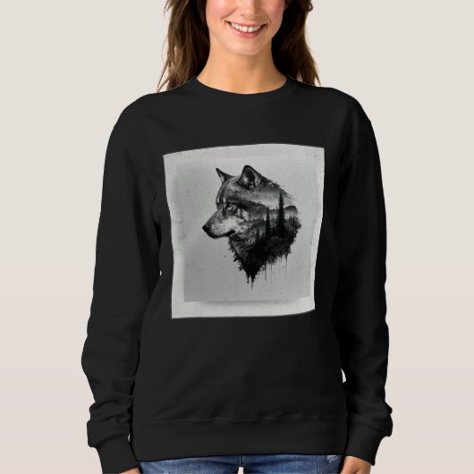 Sweatshirt Gray Wolf Paint Splatter Warrior Wild Animal Uniqu (Devant)