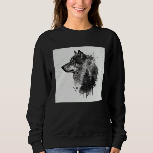 Sweatshirt Gray Wolf Paint Splatter Warrior Wild Animal Uniqu (Devant)