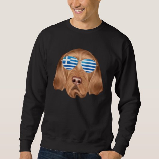 Sweatshirt Greek Flag Wirehaired Vizsla Dog Greece Pocket (Devant)