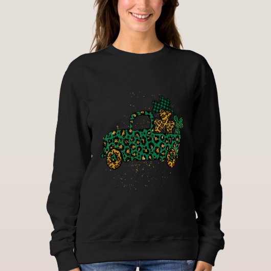 Sweatshirt Green Buffalo Plaid Leopard Camion Shamrock St Par (Devant)