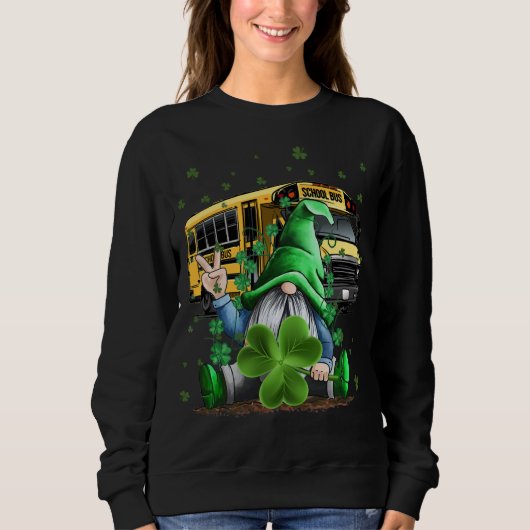 Sweatshirt Green Gnomes Bus School Conducteur Et Shamrock St  (Devant)