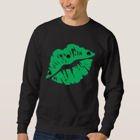 Sweatshirt Green Shamrock Lips Kiss St Patricks Day Irish Wom (Devant)