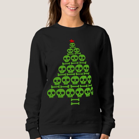 Sweatshirt Green Skull and Bones Christmas Tree (Devant)