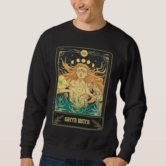 Sweatshirt Green Witch Tarot Card Pagan Wicca Wiccan Retro Vi (Devant)