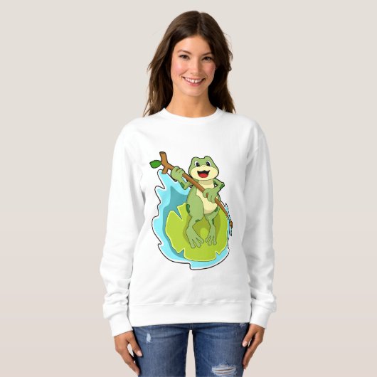 Sweatshirt Grenouille comme randonneur avec bâton (Devant entier)