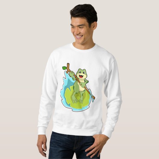 Sweatshirt Grenouille comme randonneur avec bâton (Devant entier)