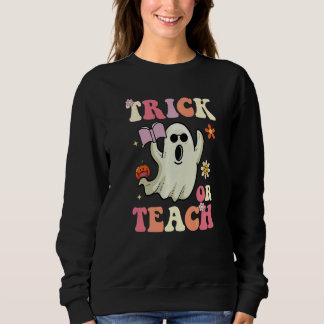 Sweatshirt Groovy Halloween Trick or Teach Retro Floral Ghost
