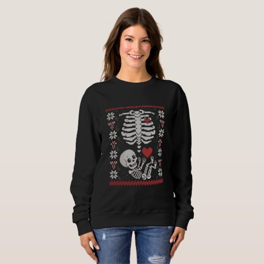 Sweatshirt Grosse Enceinte moche Sweaters de Noël Crâne (Devant entier)