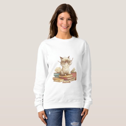 Sweatshirt Grumpy Scholar Cat Among Books (Devant entier)