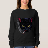 Sweatshirt Grumpy Smoking Black Cat Y2K Attitude Retro Design (Devant)