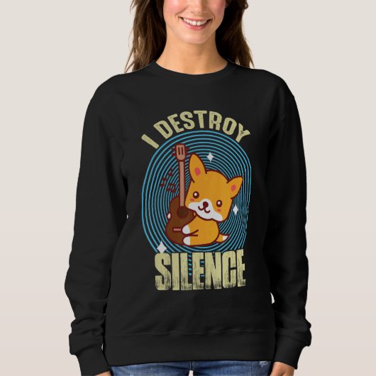 Sweatshirt Guitar Destroy Silence Cute Fox Guitarist Rock gui (Devant)