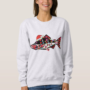 Sweatshirt Haida Esprit Saumon Animal avec lumières de Noël