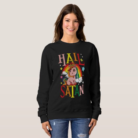 Sweatshirt Hail Satan Unicorn Rainbow (Devant entier)