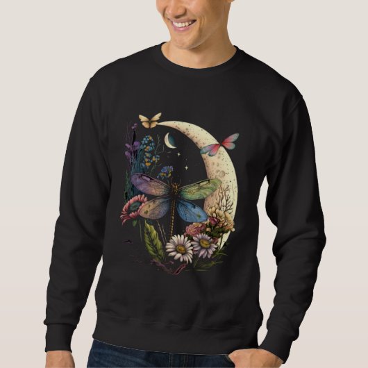 Sweatshirt Half Moon Dragonfly Insect Hippie Colorful Flowers (Devant)