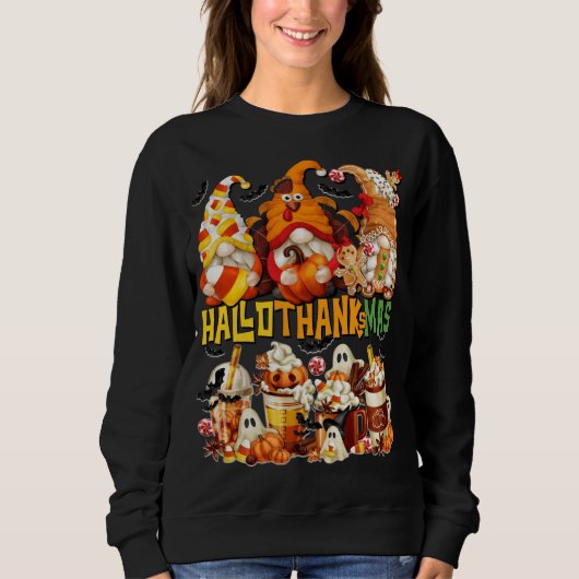 Sweatshirt Hallothanksmas Gnomes Halloween Thanksgiving Chris (Devant)
