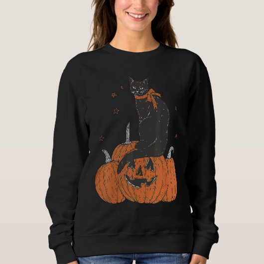 Sweatshirt Halloween Black Cat On Pumpkin Halloween Costume (Devant)