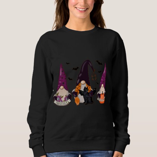 Sweatshirt Halloween Boo sorcière Gnomes Automne chauve-souri (Devant)