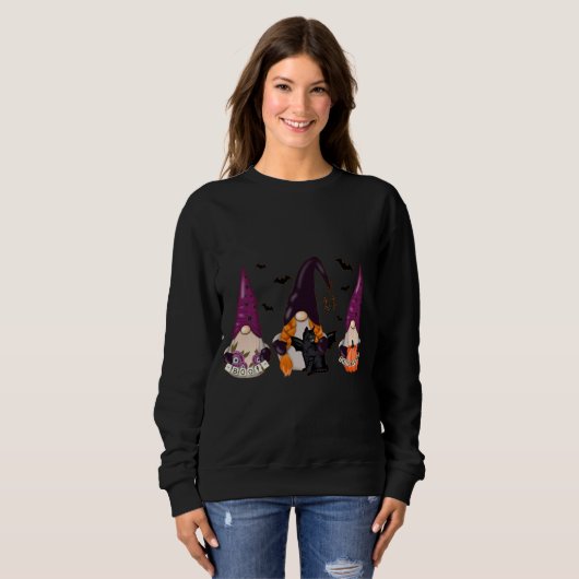 Sweatshirt Halloween Boo sorcière Gnomes Automne chauve-souri (Devant entier)