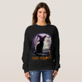 Sweatshirt Halloween Chat Noir sorcière et chauves-souris (Devant entier)