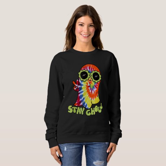 Sweatshirt Halloween Costume Groovy Ghost Stay Ghoul Tie Dye (Devant entier)