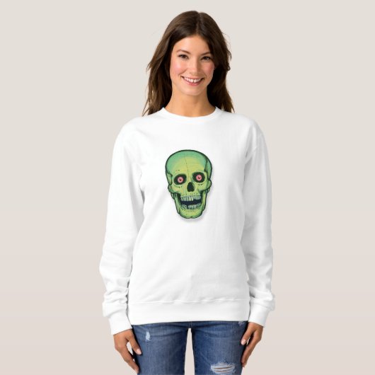 Sweatshirt Halloween crâne vert effrayant (Devant entier)