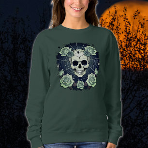 Sweatshirt Halloween Crânes verts et Rose Éffrayant