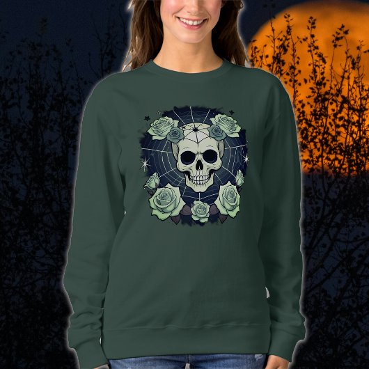 Sweatshirt Halloween Crânes verts et Rose Éffrayant