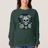 Sweatshirt Halloween Crânes verts et Rose Éffrayant (Devant)
