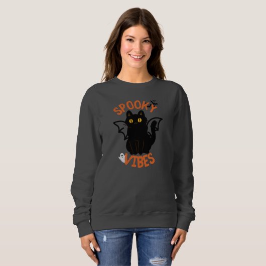 Sweatshirt Halloween éffrayant Vibes Chat Face (Devant entier)